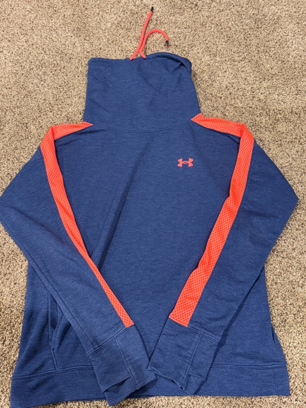 Under Armour Navy Pullover Hoodie with Coral Drawcord